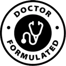 Round black and white Doctor Formulated mark with a stethoscope