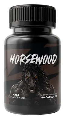 One dark Horsewood bottle with a snarling horse-head label reading Male Enhancement, 60 capsules